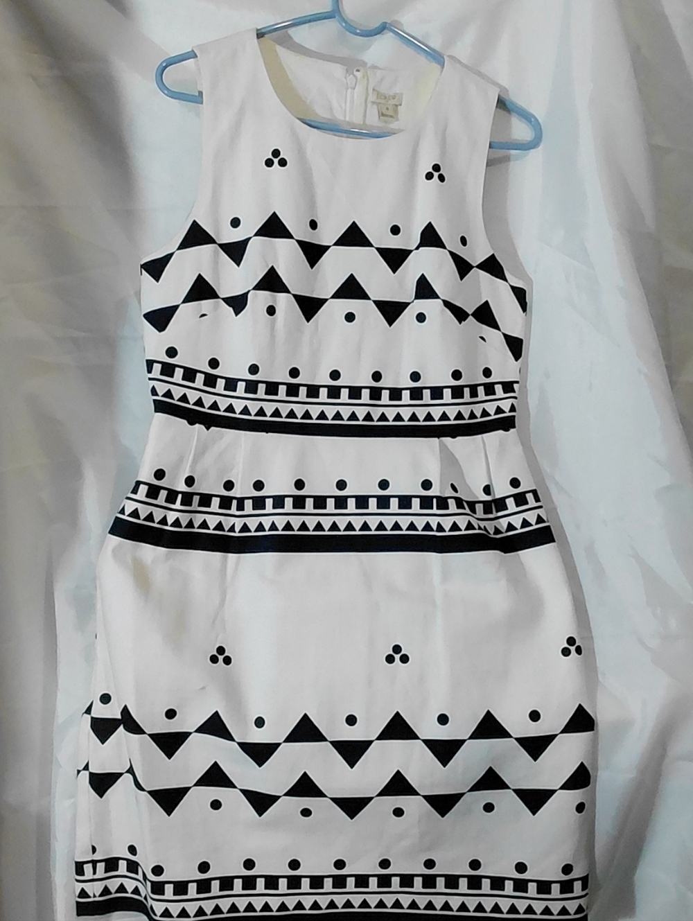 J. Crew White Sleeveless Dress with Black Geometric Print